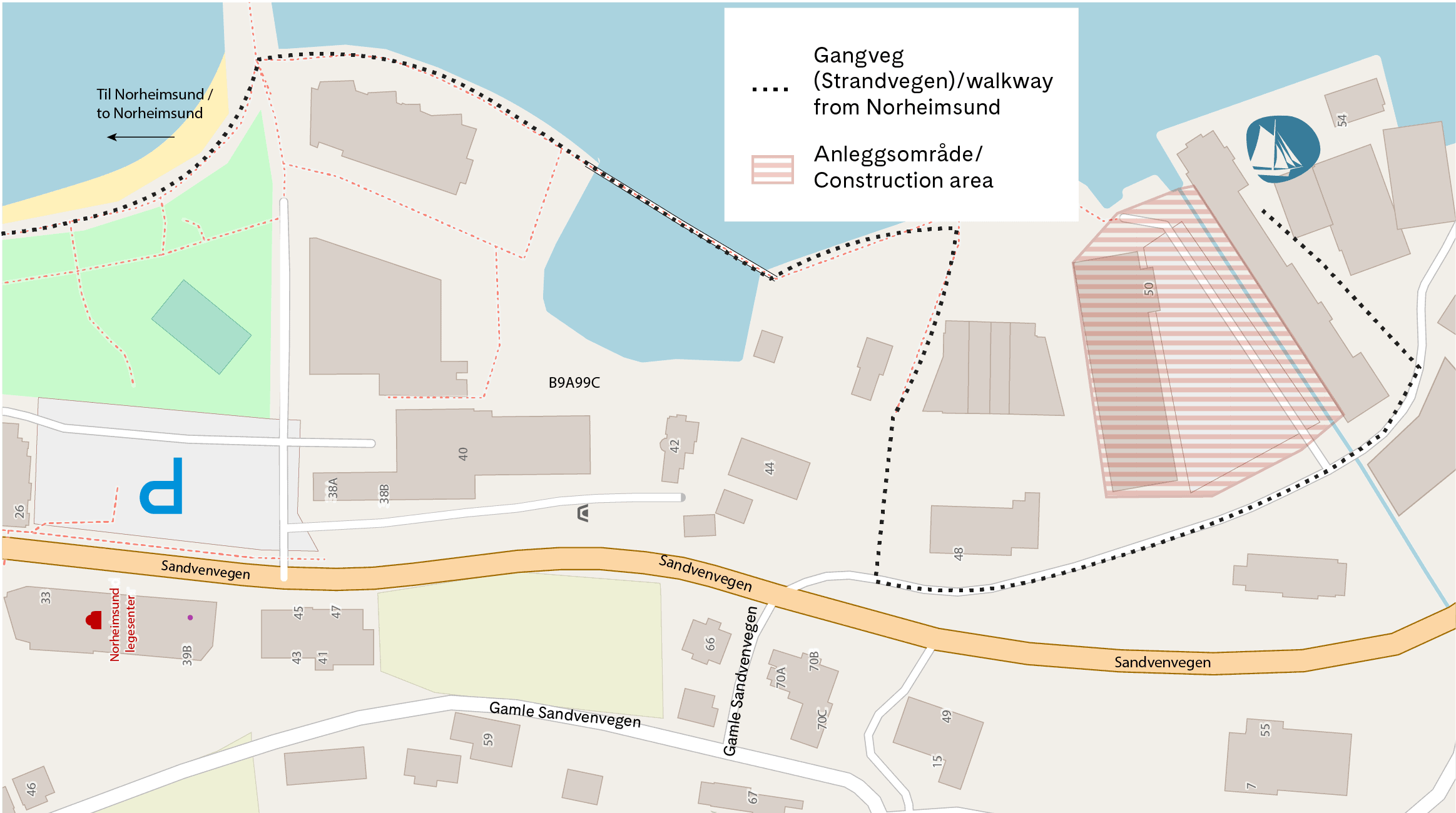 Kart med vegbeskrivning til Hardanger fartøyvernsenter frå Norheimsund